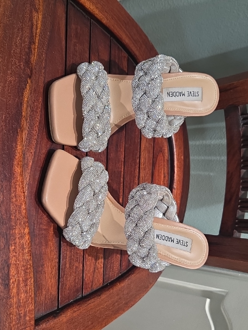 Steve Madden Silver Braided Crystal Slide Mules